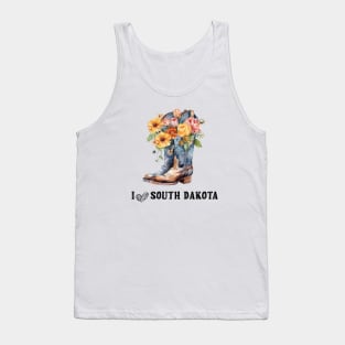 I Love South Dakota Boho Cowboy Boots with Flowers Watercolor Art Tank Top